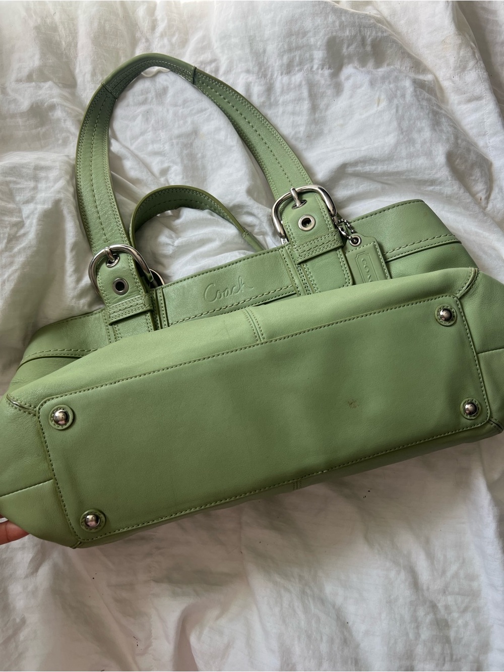 Coach Light Green Leather Shoulder Bag with Dual Straps - Picture 8 of 8